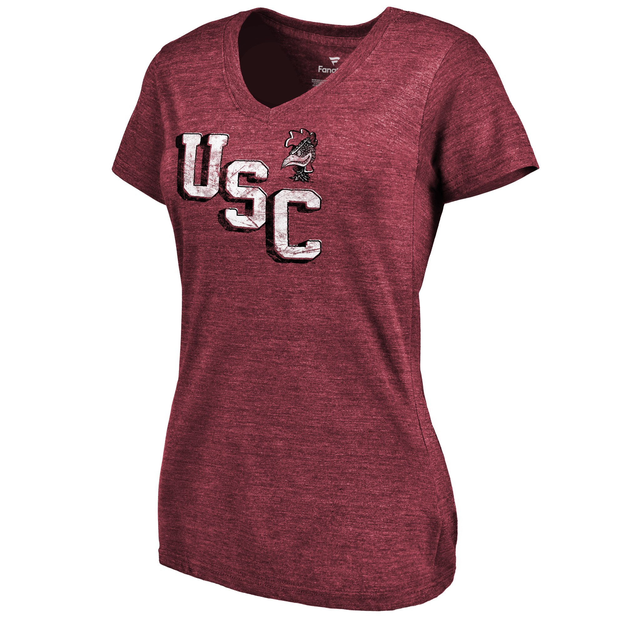 2020 NCAA Fanatics Branded South Carolina Gamecocks Women Heathered Garnet Letterman TriBlend VNeck TShirt